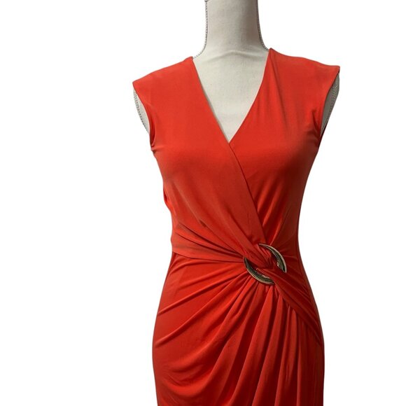 Cache Orange Office Siren Sleeveless Faux Wrap Dress With Gold Accent Si… - Picture 4 of 11